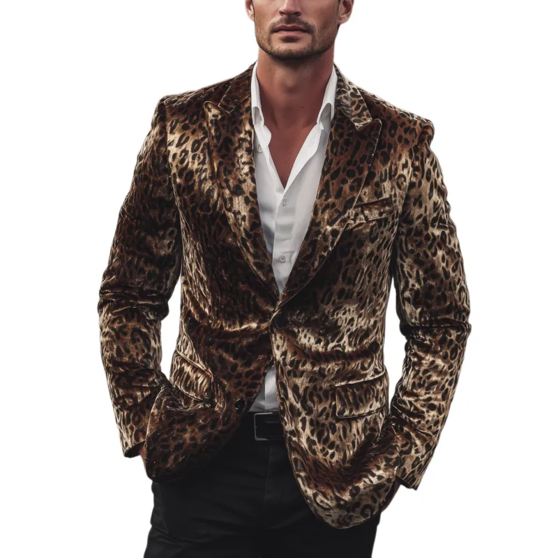 Men's Classic Vintage Western Style Leopard Print Velvet Single-breasted Blazer MTA2803H4K sold by Manly
