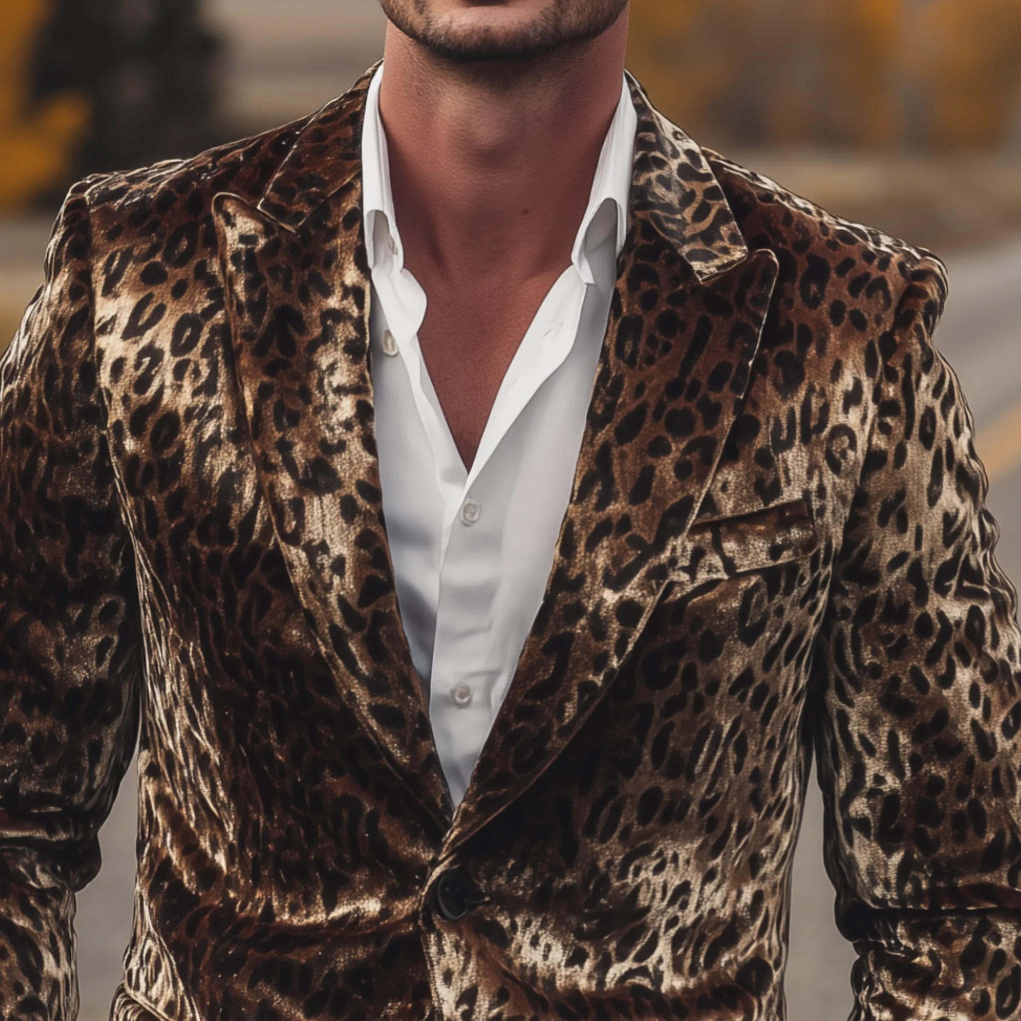 Men's Classic Vintage Western Style Leopard Print Velvet Single-breasted Blazer MTA2803H4K sold by Manly product image thumbnail 4