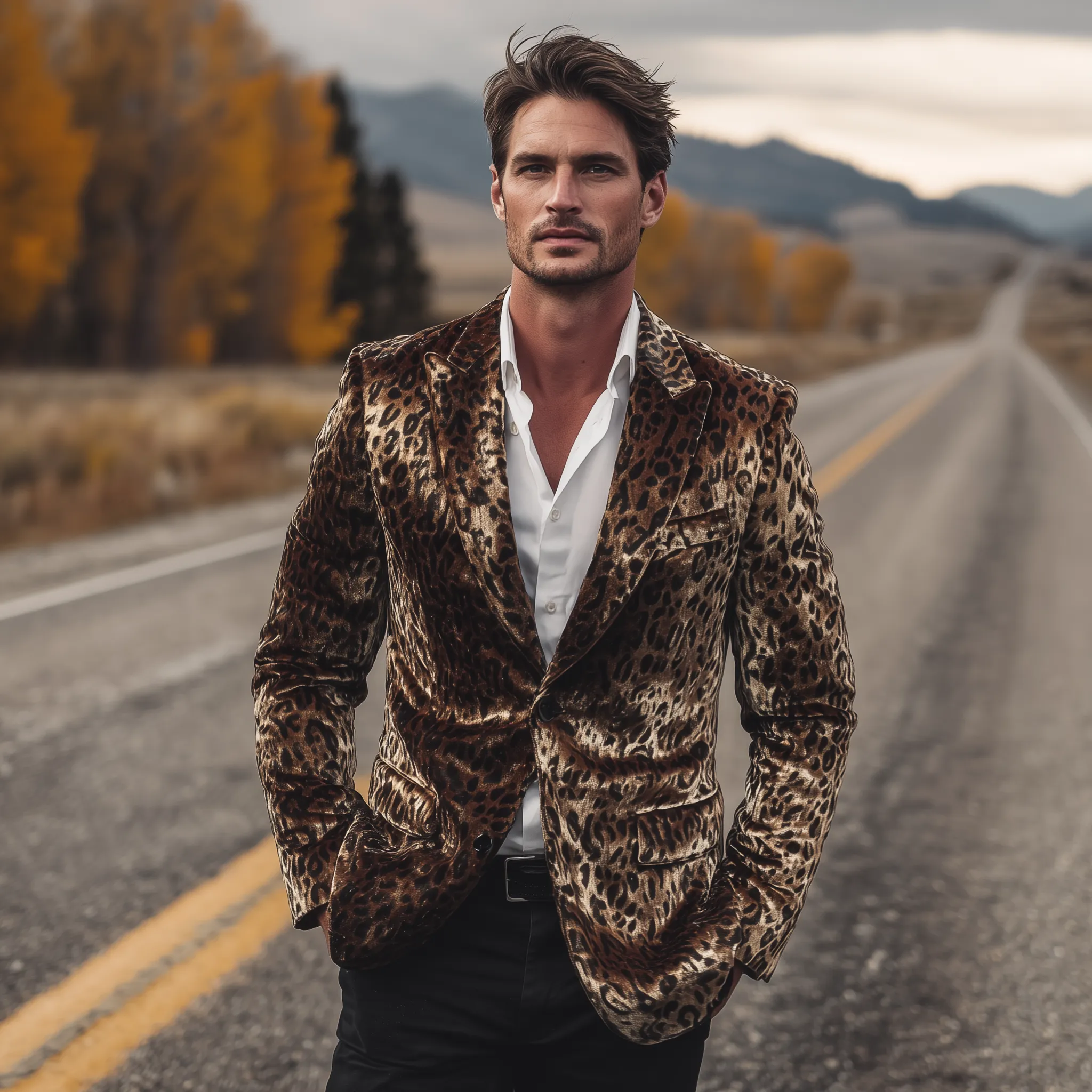 Men's Classic Vintage Western Style Leopard Print Velvet Single-breasted Blazer MTA2803H4K sold by Manly product image thumbnail 3