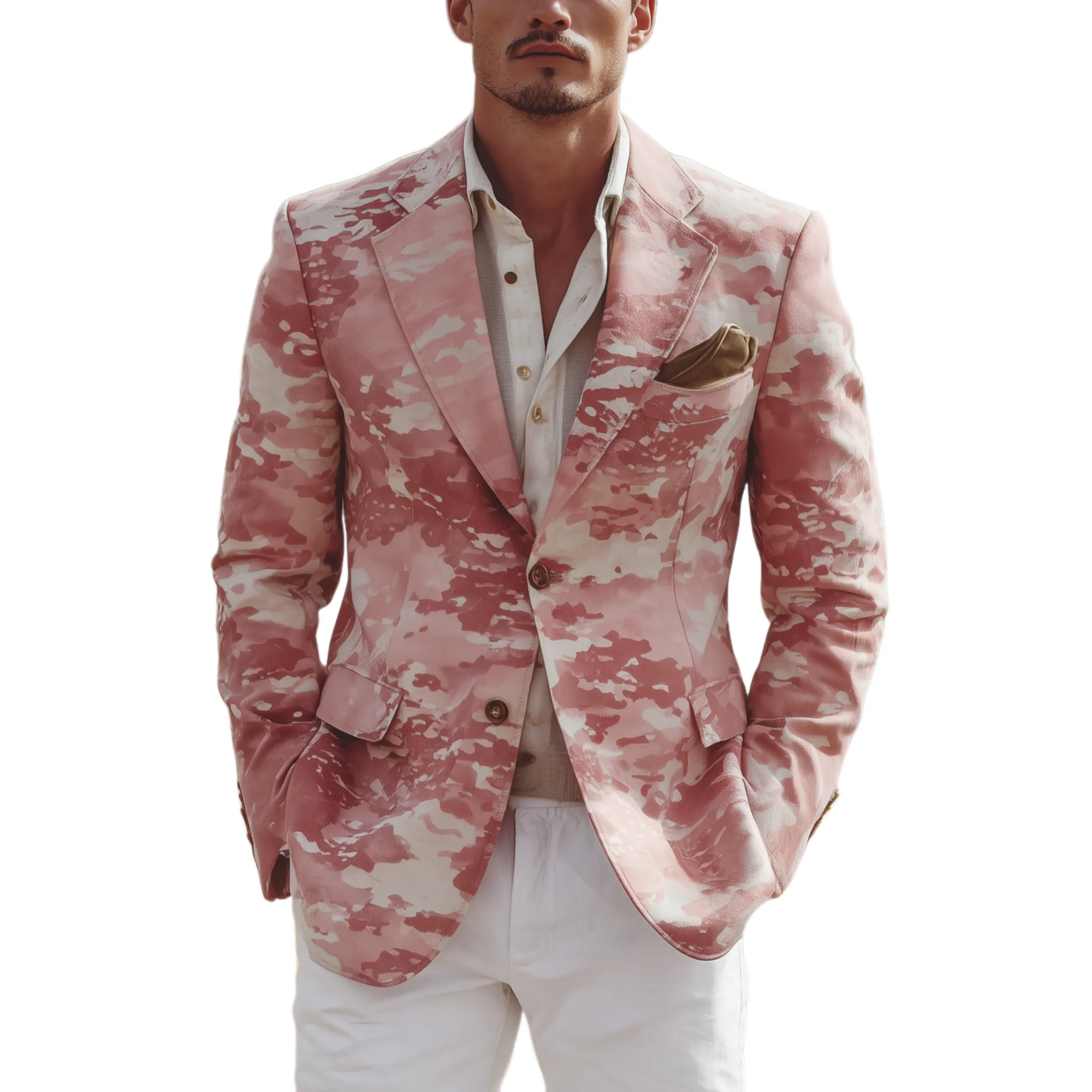 Men's Classic Casual Pink Camouflage Suede Single-Breasted Blazer MTA2865H3K sold by Manly