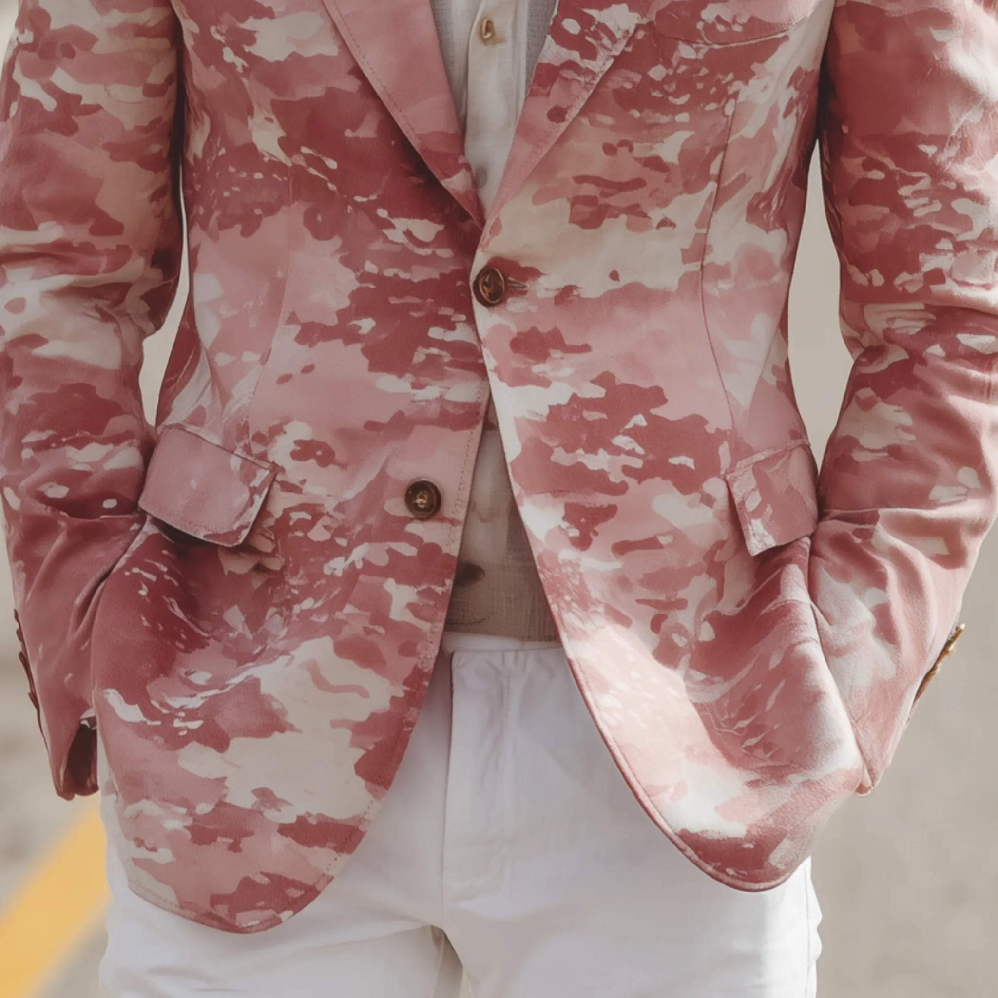 Men's Classic Casual Pink Camouflage Suede Single-Breasted Blazer MTA2865H3K sold by Manly product image thumbnail 5