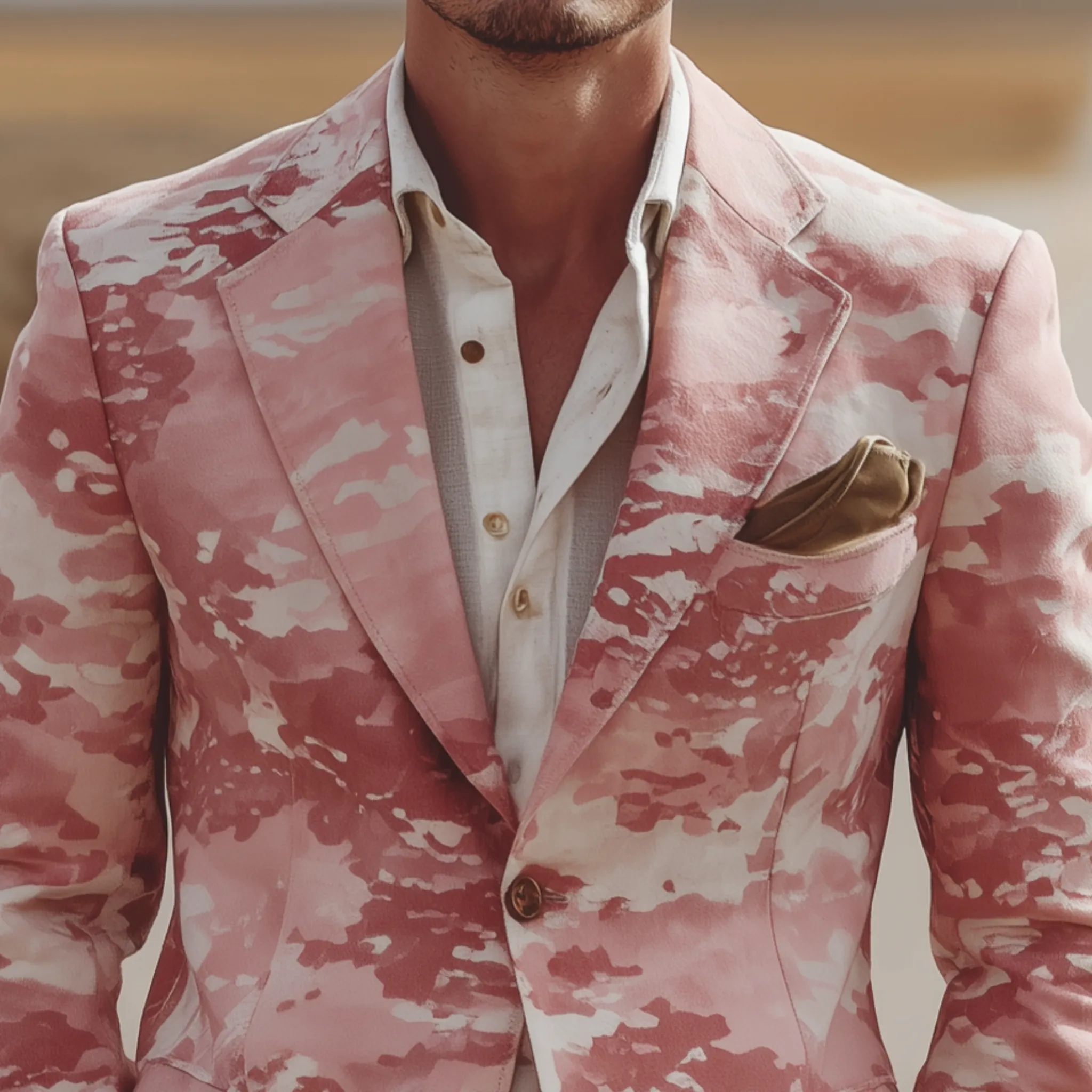 Men's Classic Casual Pink Camouflage Suede Single-Breasted Blazer MTA2865H3K sold by Manly product image thumbnail 4