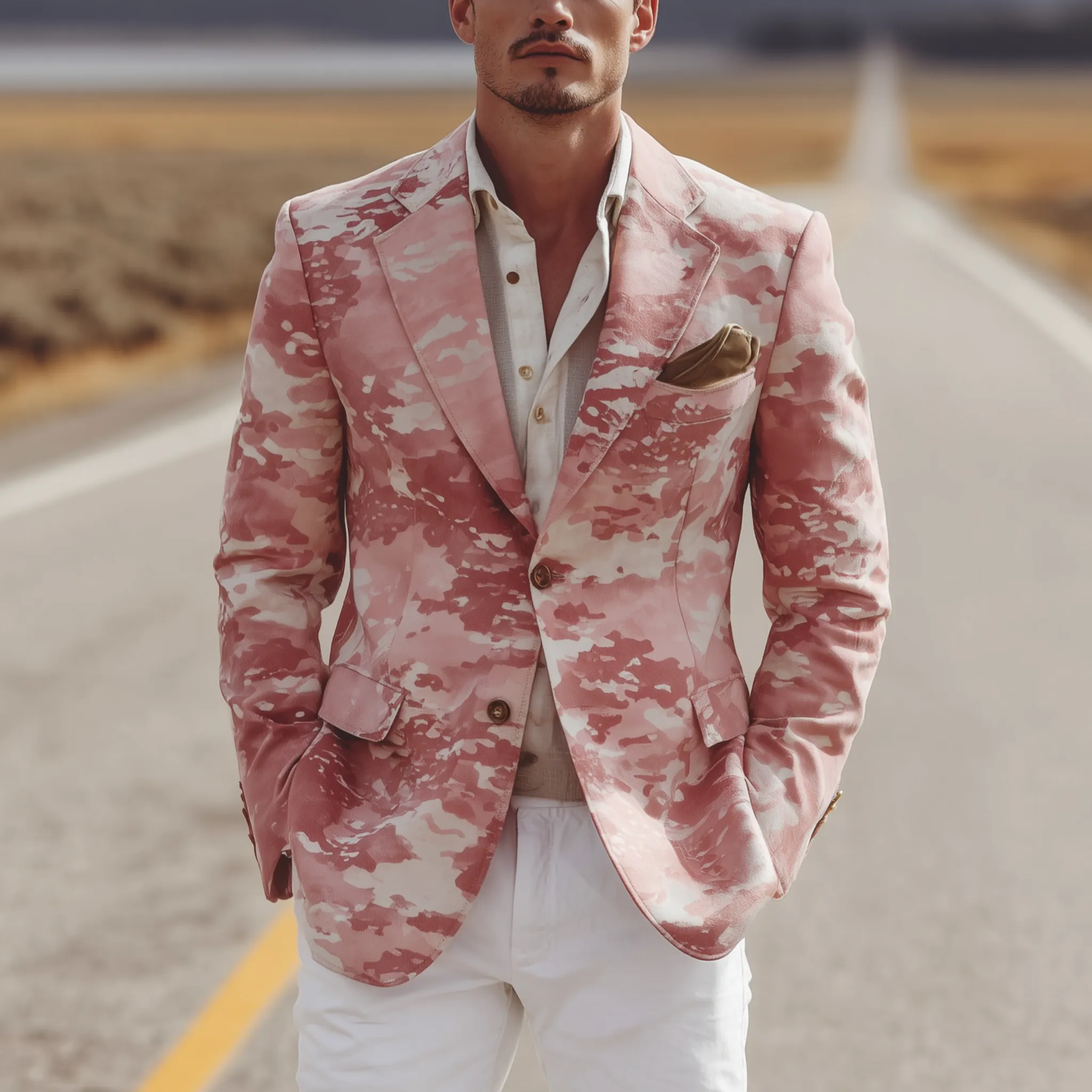 Men's Classic Casual Pink Camouflage Suede Single-Breasted Blazer MTA2865H3K sold by Manly product image thumbnail 3