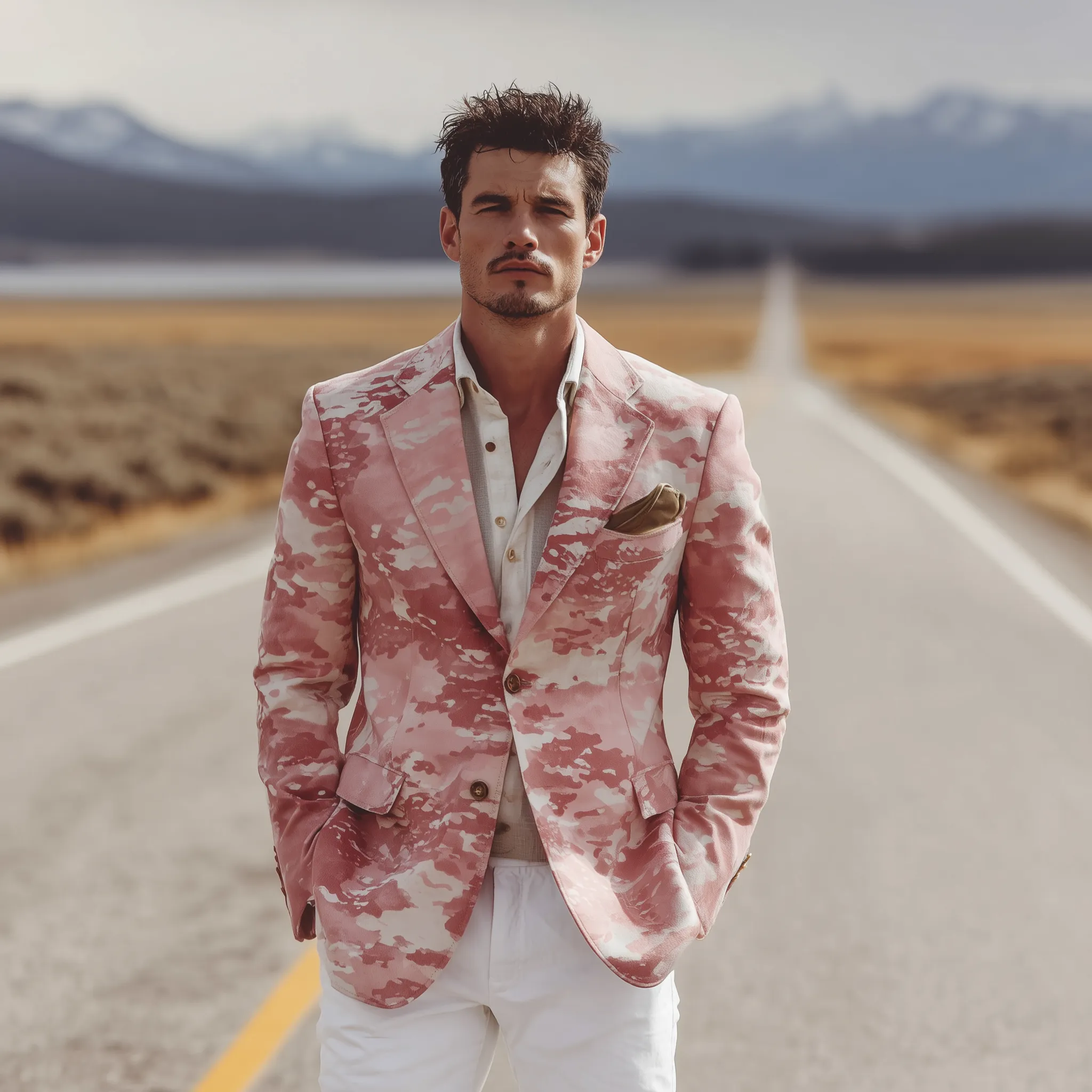 Men's Classic Casual Pink Camouflage Suede Single-Breasted Blazer MTA2865H3K sold by Manly product image thumbnail 2
