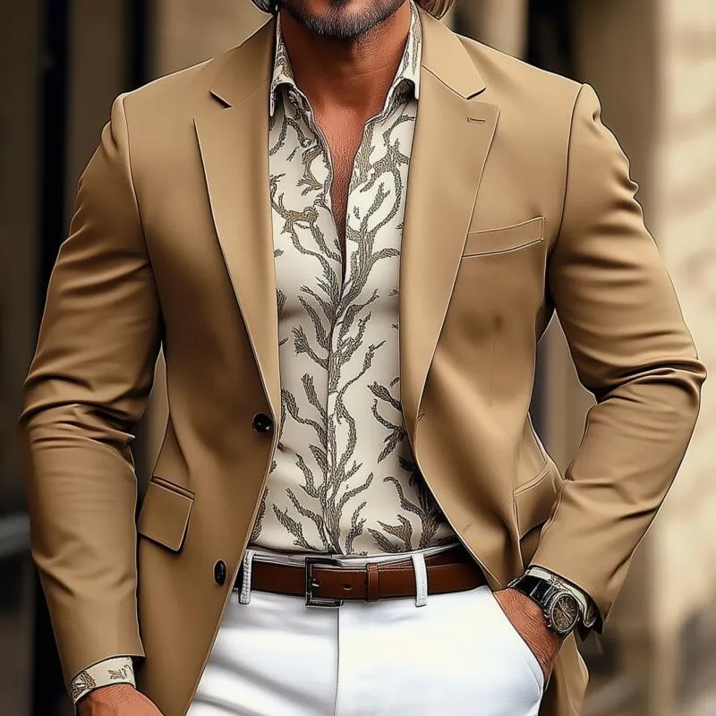 Men's Casual Solid Color Cotton Blend Notch Lapel Single-breasted Loose Blazer MTA2728H2M sold by Manly product image thumbnail 3