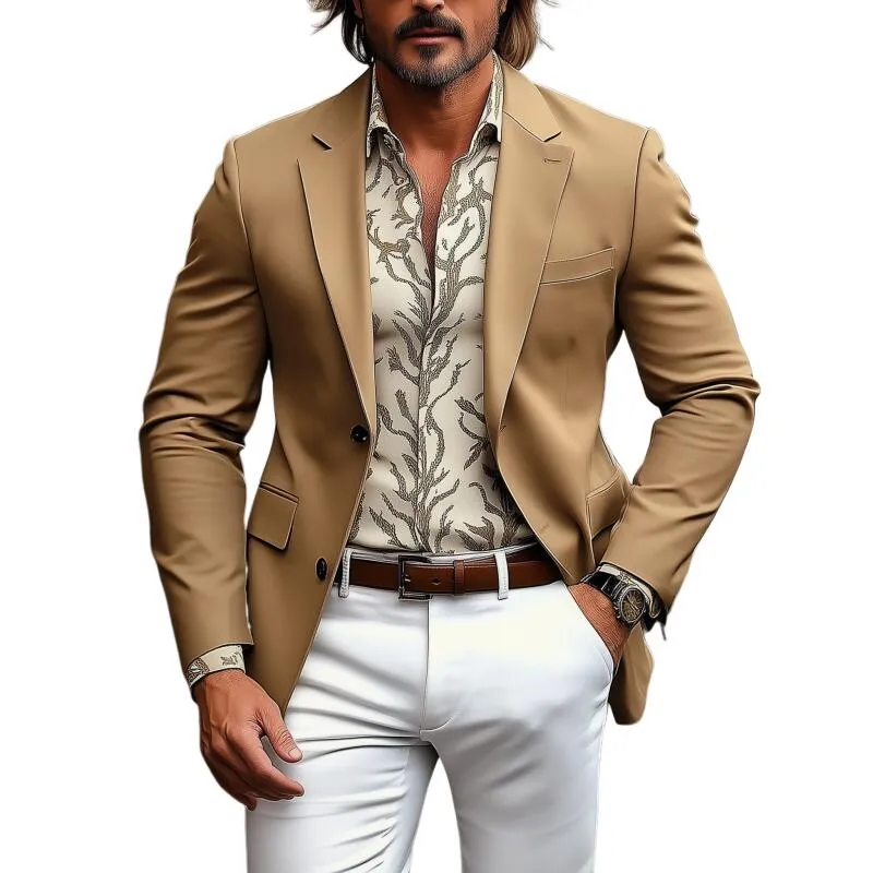 Men's Casual Solid Color Cotton Blend Notch Lapel Single-breasted Loose Blazer MTA2728H2M sold by Manly