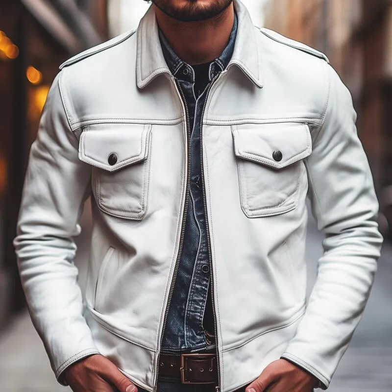 Men's Vintage Fashion Solid Color PU Lapel Zipper Placket Flap Chest Pocket Slim Fit Motorcycle Jacket MTA2766H0M sold by Manly product image thumbnail 3
