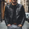 Men's Vintage Fashion Solid Color PU Lapel Zipper Placket Slim Fit Motorcycle Jacket MTA2769H6M sold by Manly