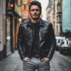 Men's Vintage Fashion Solid Color PU Lapel Zipper Placket Slim Fit Motorcycle Jacket MTA2769H6M sold by Manly