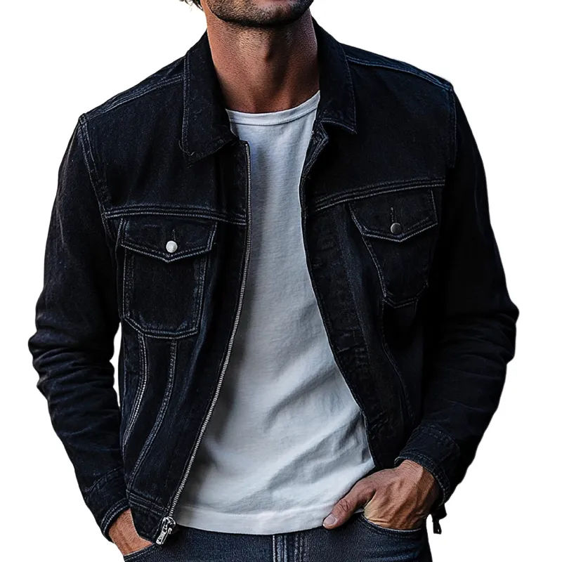 Men's Vintage Lapel Single-breasted Denim Jacket MTA2748H4X sold by Manly