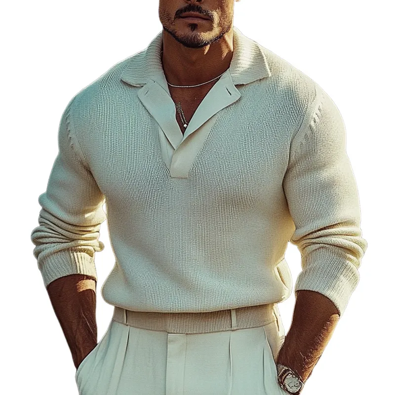 Men's Solid Color Loose Casual Lapel Knitted Sweater MTA2768H6X sold by Manly