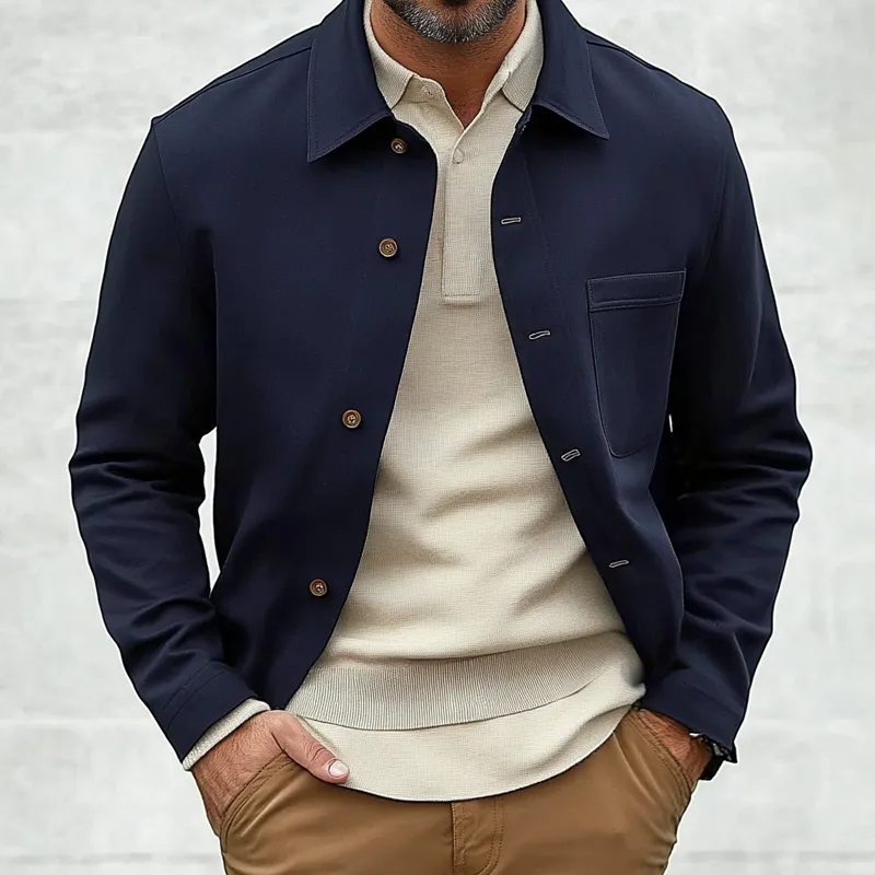 Men's Cotton Blend Lapel Single-Breasted Shirt Jacket MTA2726H0X sold by Manly product image thumbnail 2