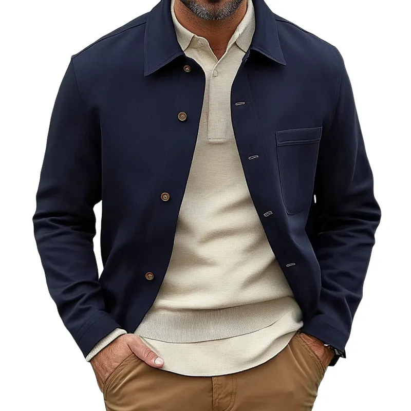 Men's Cotton Blend Lapel Single-Breasted Shirt Jacket MTA2726H0X sold by Manly