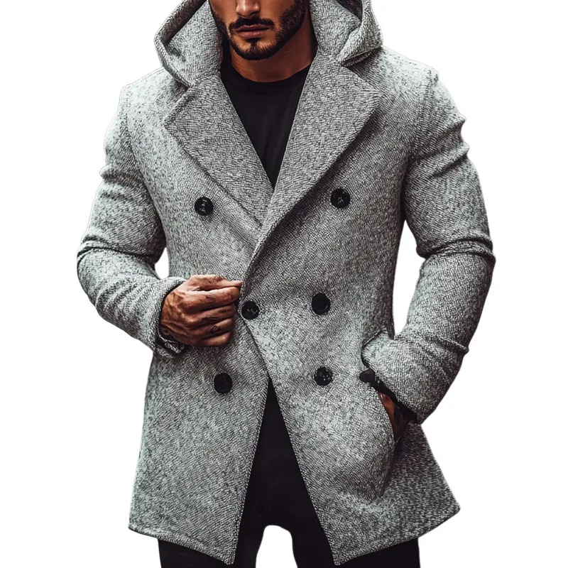 Men's Blend Herringbone Double-breasted Hooded Coat MTA2709H7X sold by Manly