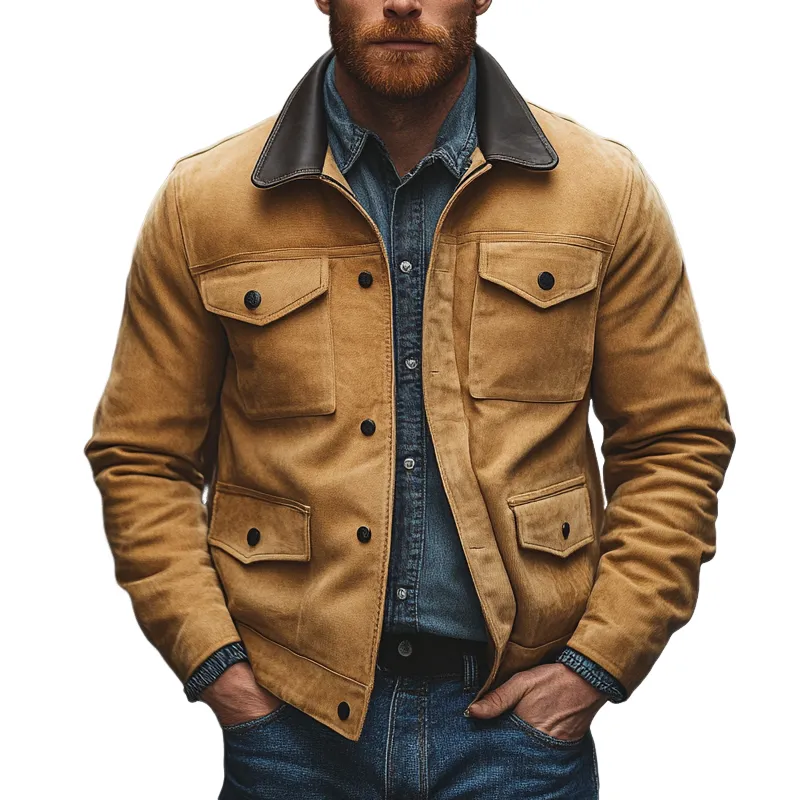 Men's Vintage Faux Suede And PU Lapel Jacket MTA2734H4X sold by Manly