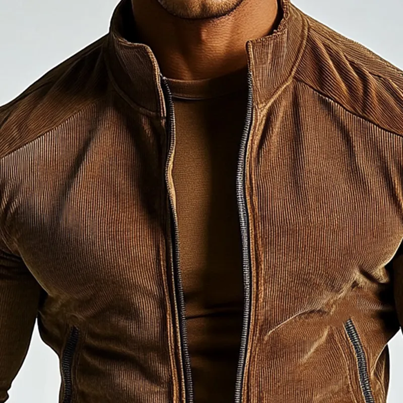 Men's Solid Color Corduroy Stand Collar Zipper Slim Fit Jacket MTA2815H9X sold by Manly product image thumbnail 3