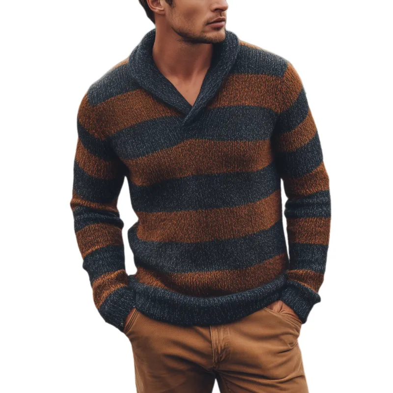 Men's Classic Casual V-neck Contrast Striped Slim-fit Sweater MTA3077H8K sold by Manly