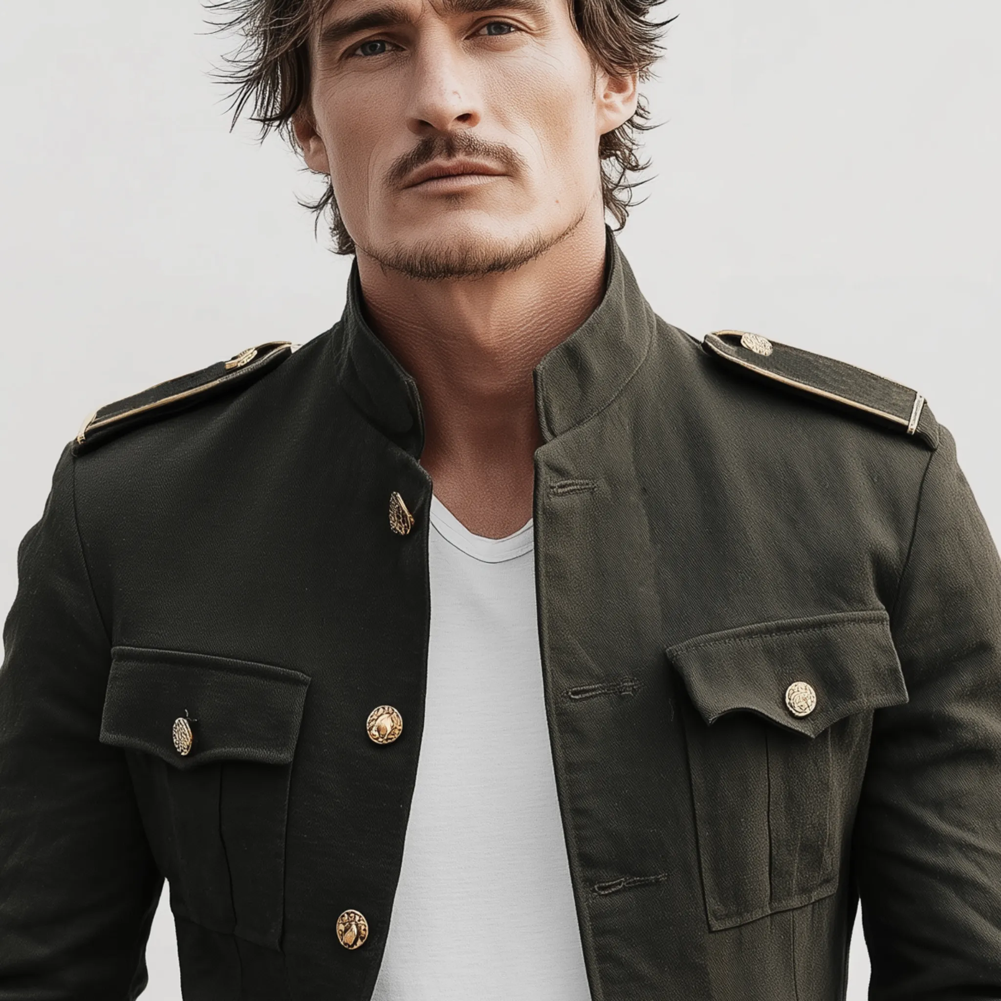 Men's Classic Retro Stand Collar Twill Cotton Multi-pocket Slim Fit Jacket MTA3066H5K sold by Manly product image thumbnail 4