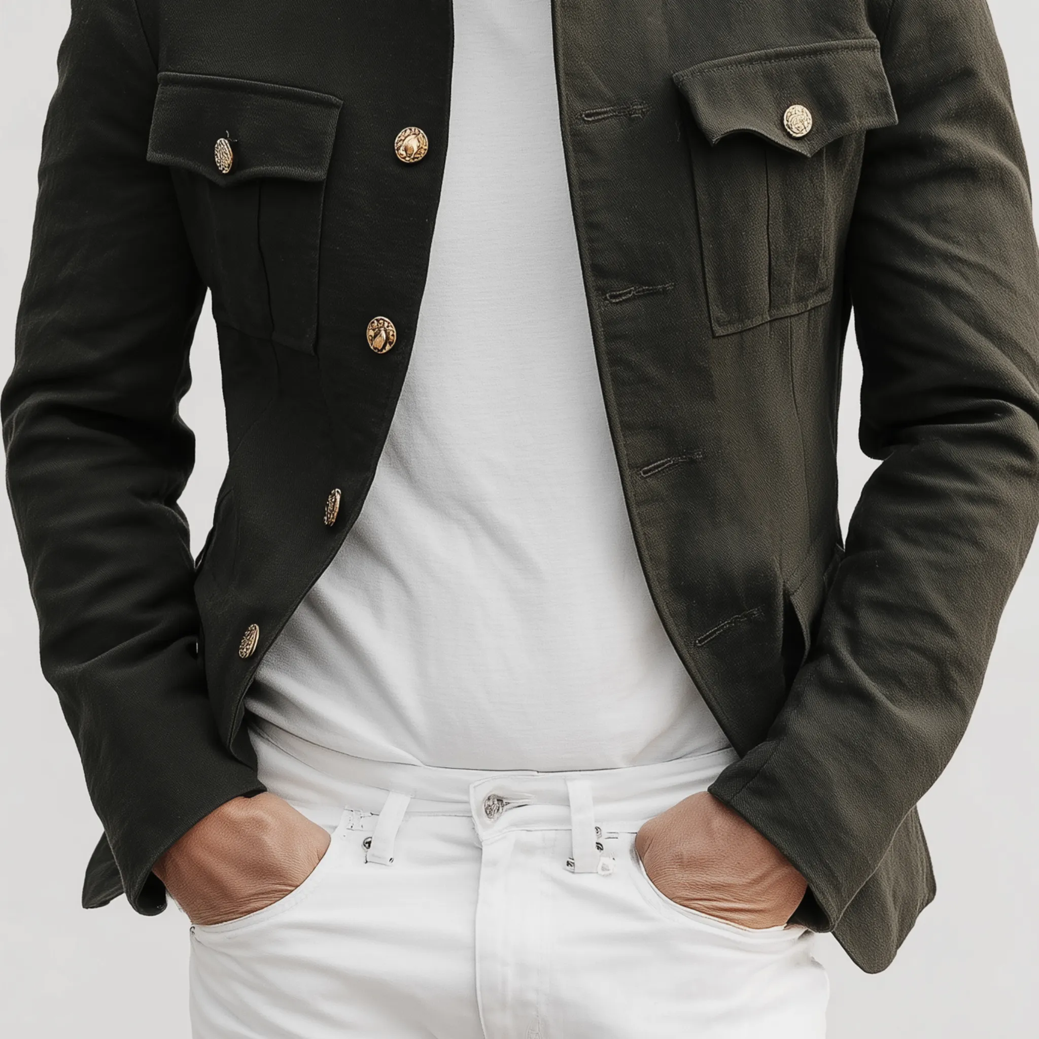 Men's Classic Retro Stand Collar Twill Cotton Multi-pocket Slim Fit Jacket MTA3066H5K sold by Manly product image thumbnail 5