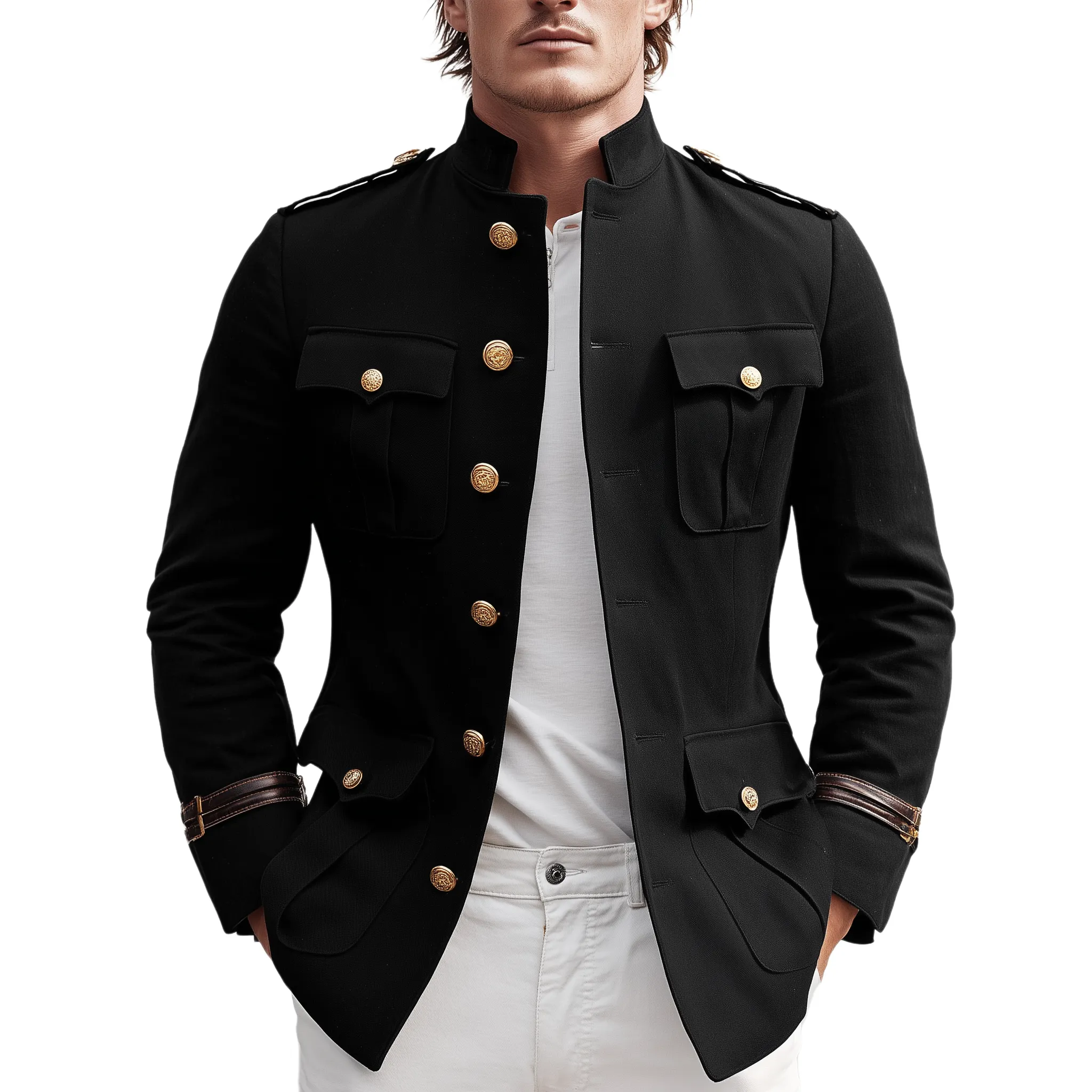 Men's Classic Retro Stand Collar Multi-pocket Twill Cotton Slim Fit Jacket MTA3055H4K sold by Manly