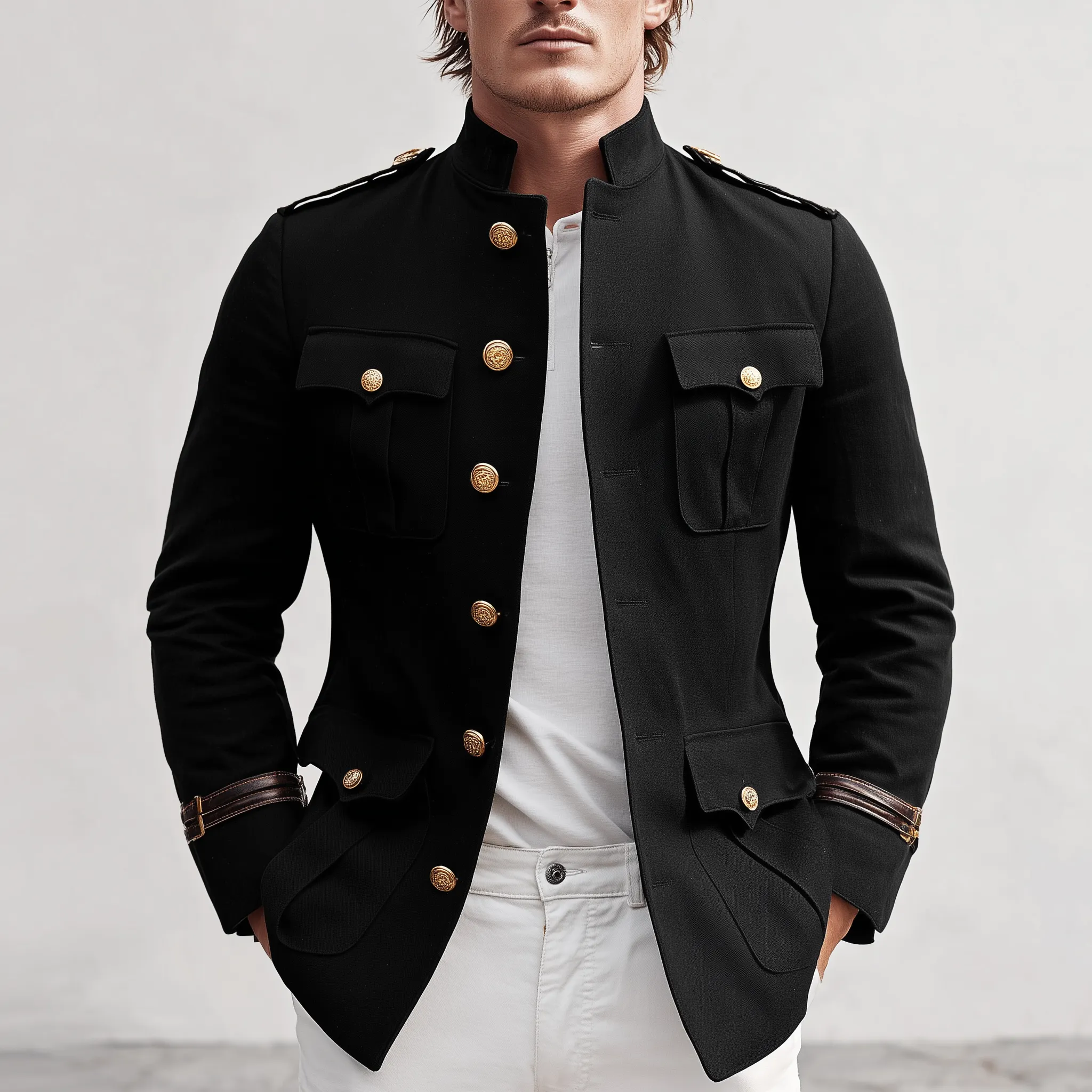 Men's Classic Retro Stand Collar Multi-pocket Twill Cotton Slim Fit Jacket MTA3055H4K sold by Manly product image thumbnail 2