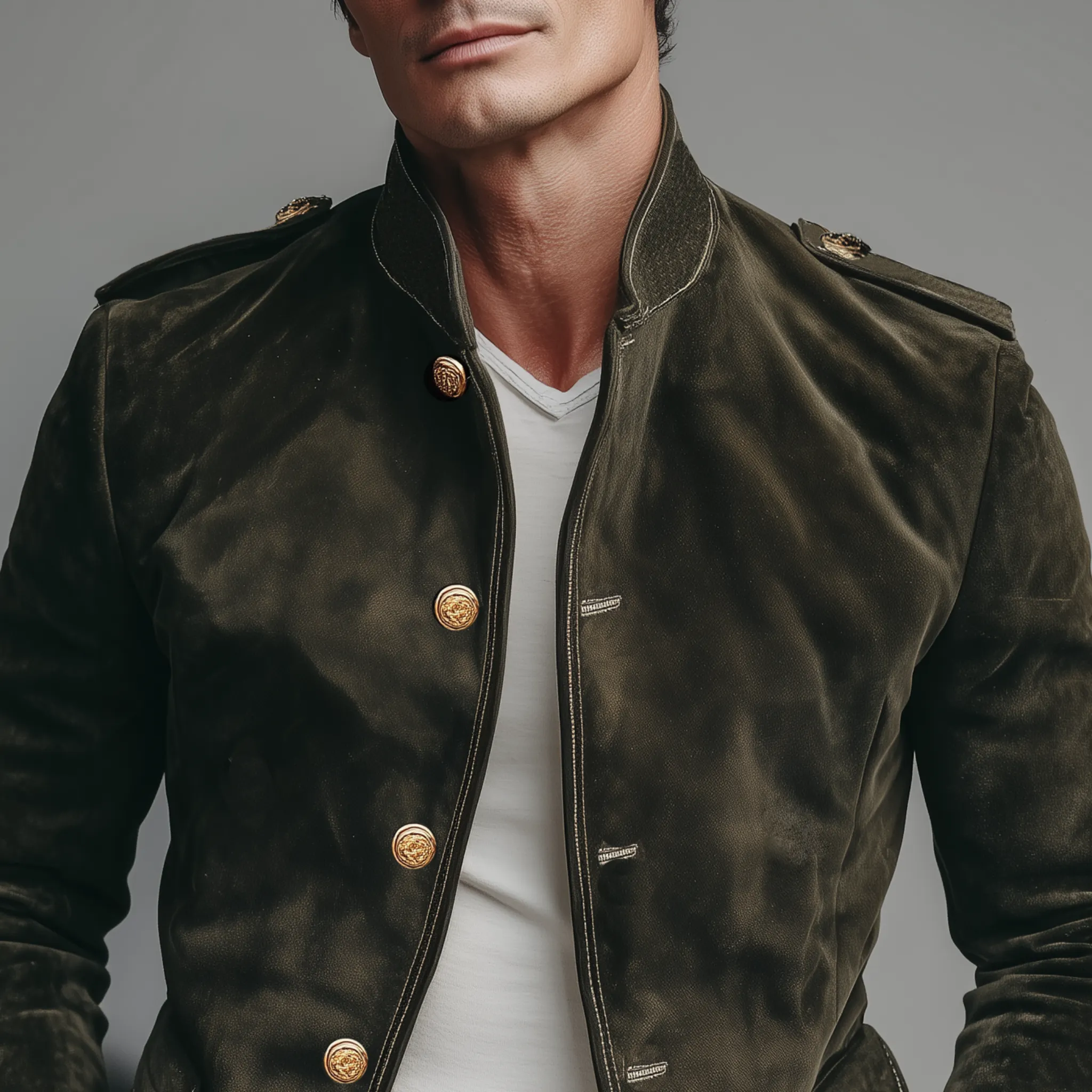 Men's Classic Vintage Stand Collar Suede Slim Fit Jacket MTA3063H3K sold by Manly product image thumbnail 3