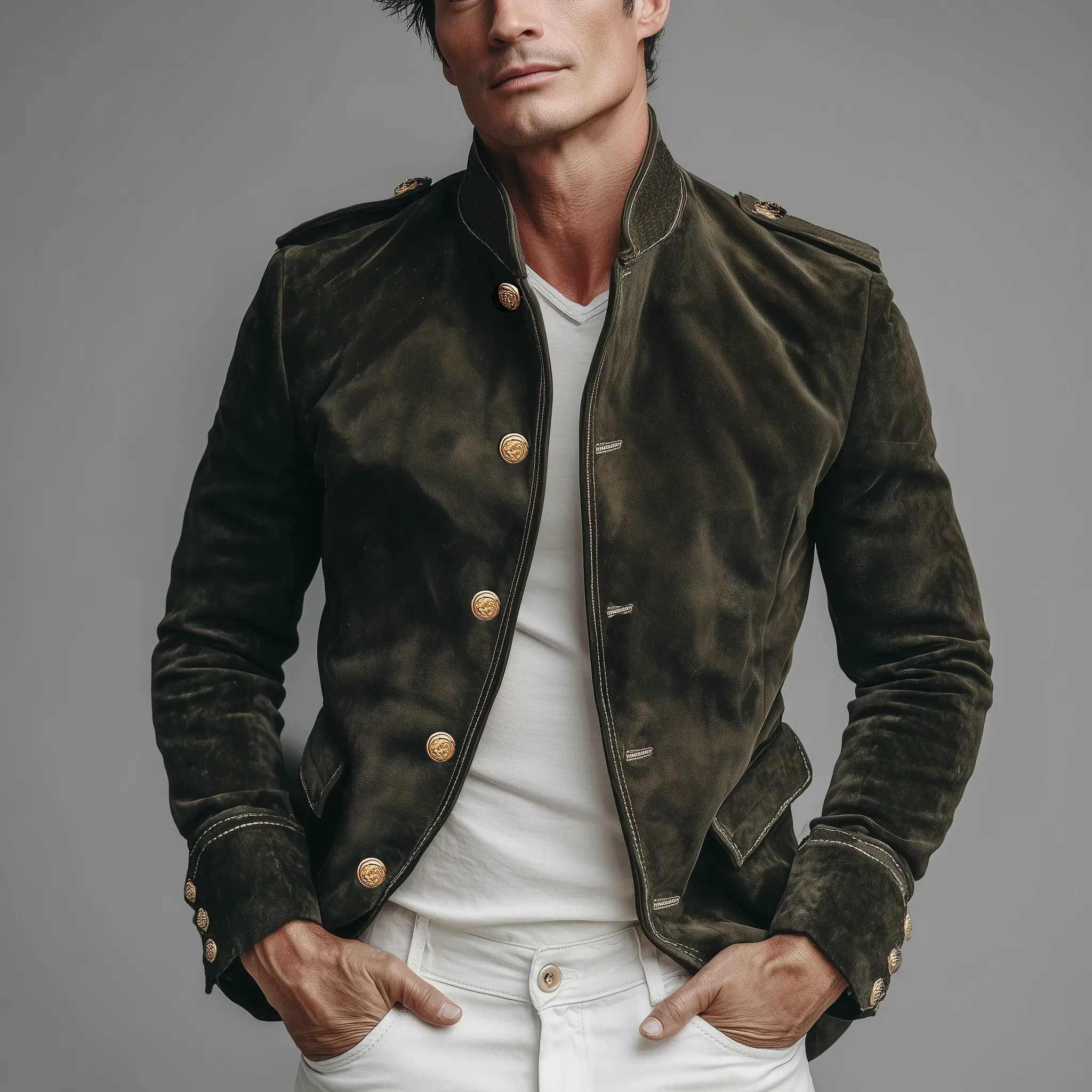 Men's Classic Vintage Stand Collar Suede Slim Fit Jacket MTA3063H3K sold by Manly product image thumbnail 2