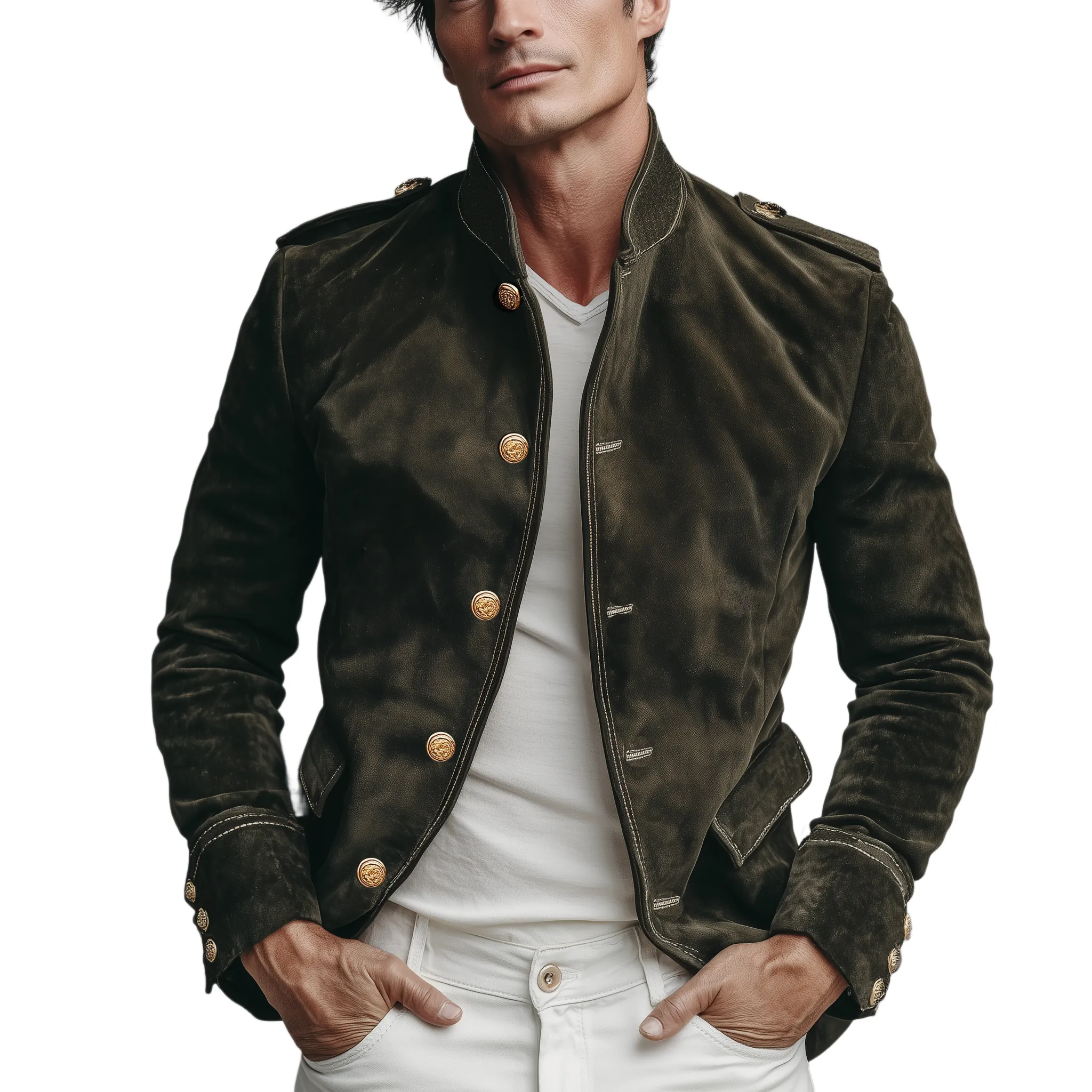 Men's Classic Vintage Stand Collar Suede Slim Fit Jacket MTA3063H3K sold by Manly