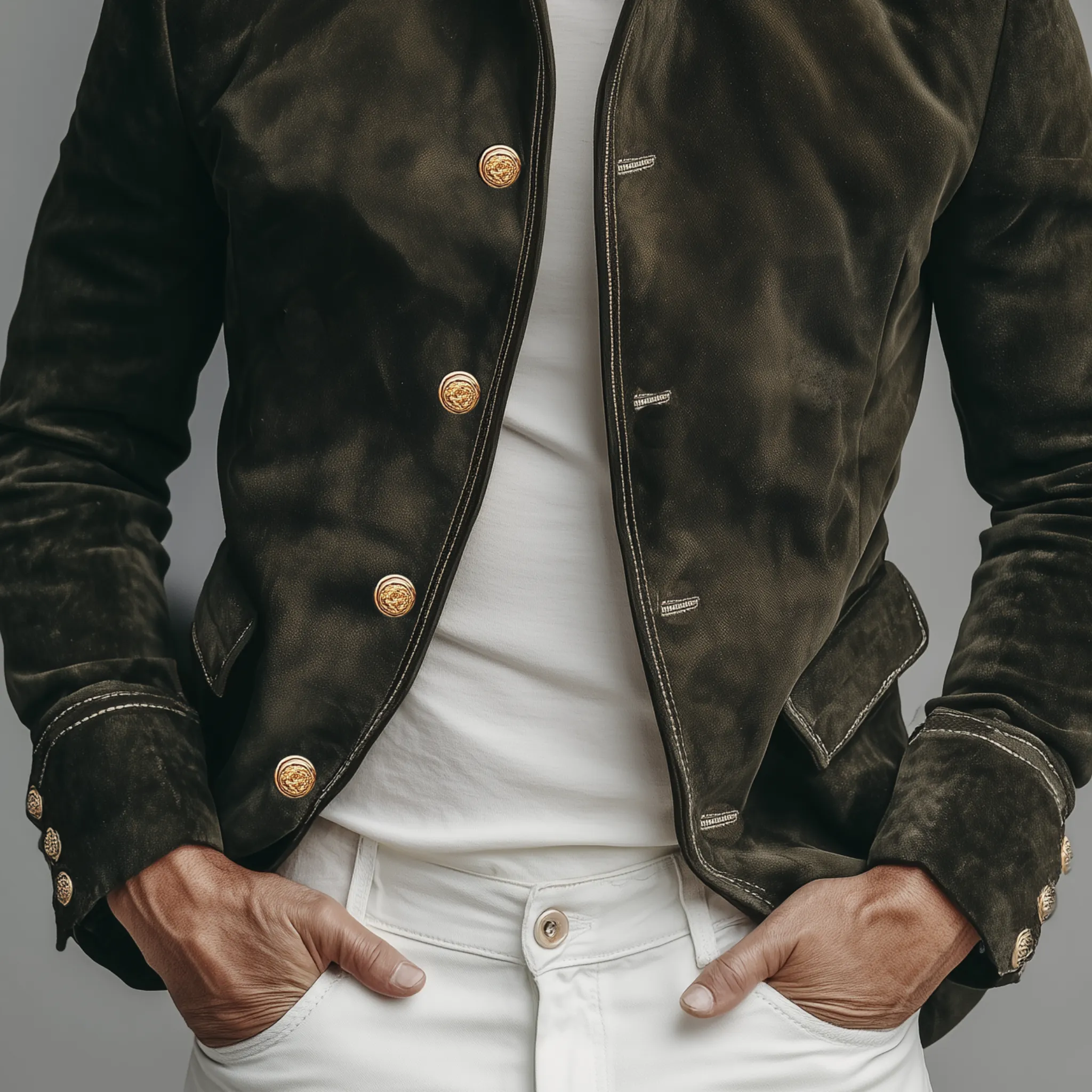 Men's Classic Vintage Stand Collar Suede Slim Fit Jacket MTA3063H3K sold by Manly product image thumbnail 4