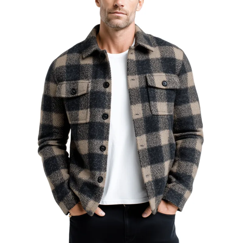 Men's Classic Casual Plaid Thin Wool Cotton Blend Lapel Jacket MTA3053H5K sold by Manly