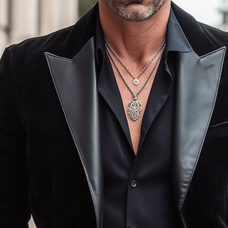 Men's Business Two-button Velvet And PU Leather Patchwork Blazer MTA3075H6U sold by Manly product image thumbnail 3