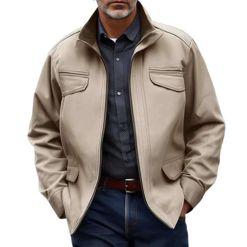 Men's Business Classic Cotton Stand Collar Zipper Jacket MTA3077H8U sold by Manly