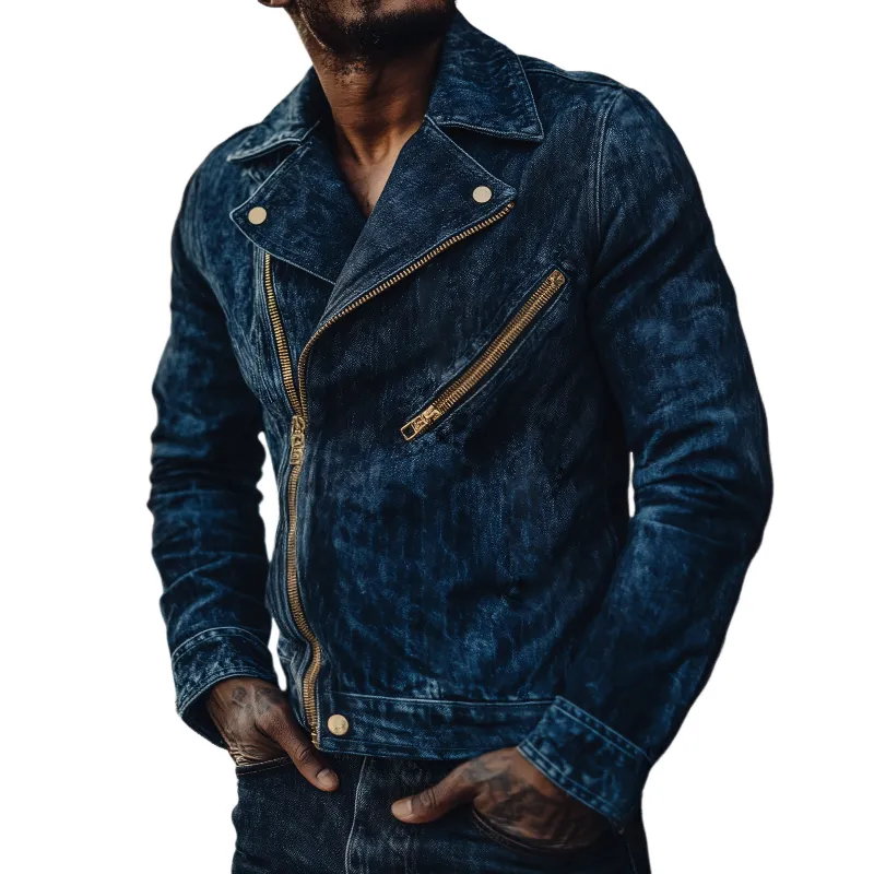 Men's Retro Casual Denim Washed Distressed Zipper Biker Jacket MTA2917H2TO sold by Manly