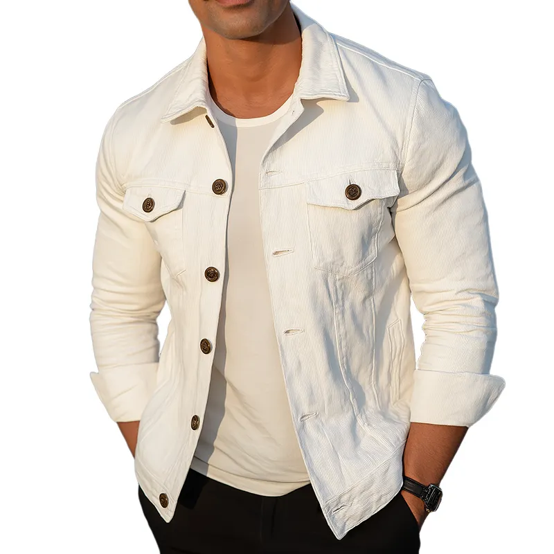 Men's Vintage Casual Cotton Striped Lapel Jacket MTA2918H0TO sold by Manly