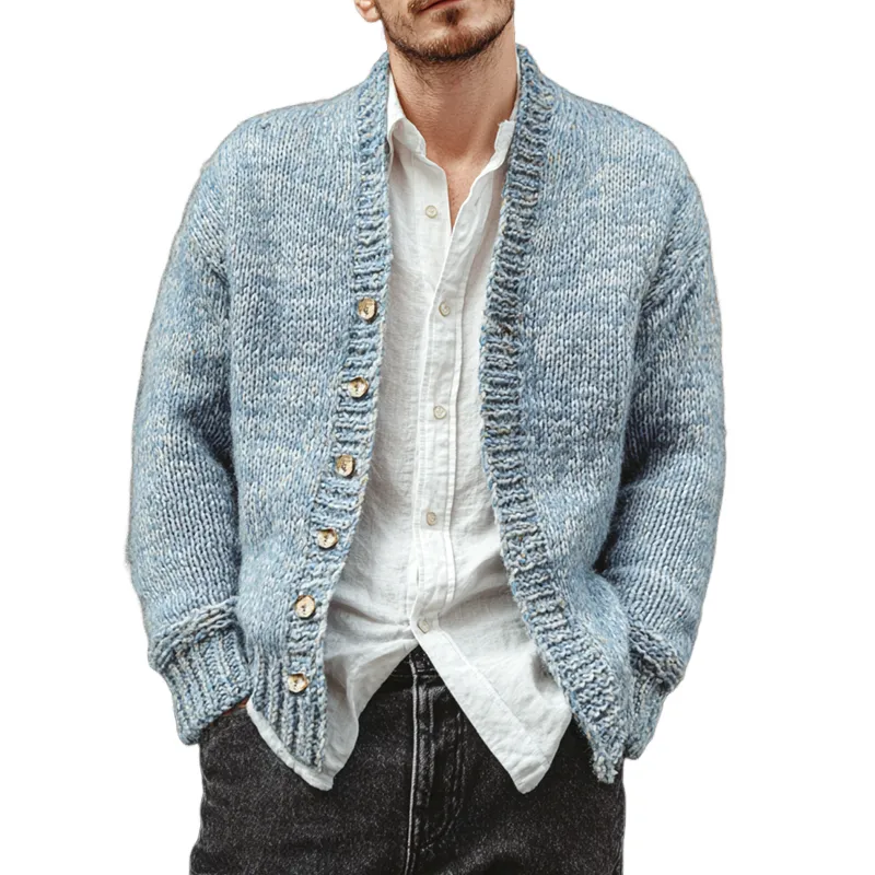 Men's Mixed Color Collarless Single Breasted Knit Cardigan MTA3099H1Z sold by Manly