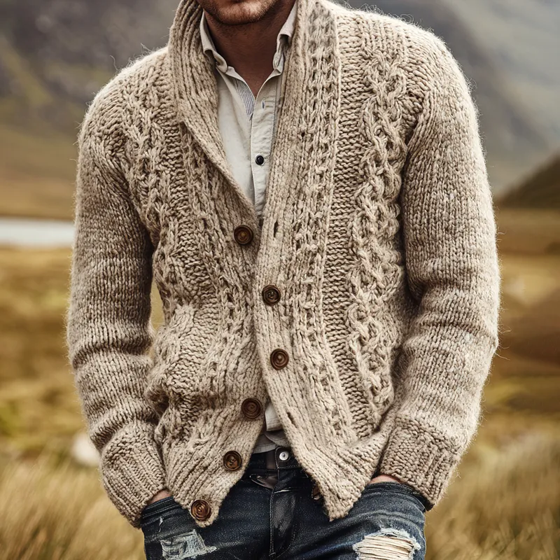 Men's Cable Knit Shawl Collar Single Breasted Cardigan MTA3081H4Z sold by Manly product image thumbnail 2