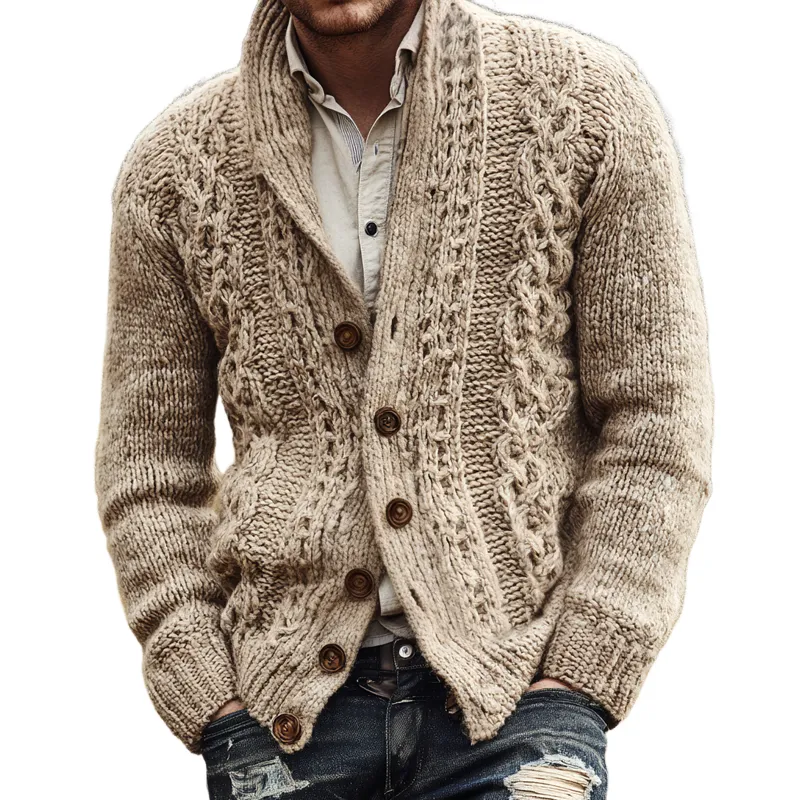 Men's Cable Knit Shawl Collar Single Breasted Cardigan MTA3081H4Z sold by Manly