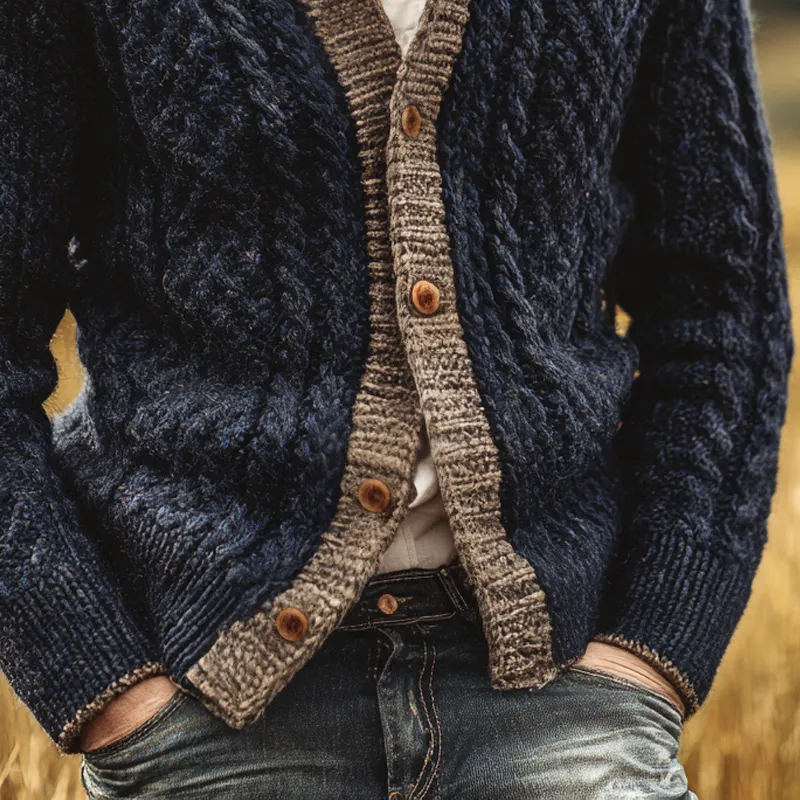 Men's Colorblock Knit Stand Collar Single Breasted Cardigan MTA3004H1Z sold by Manly product image thumbnail 4