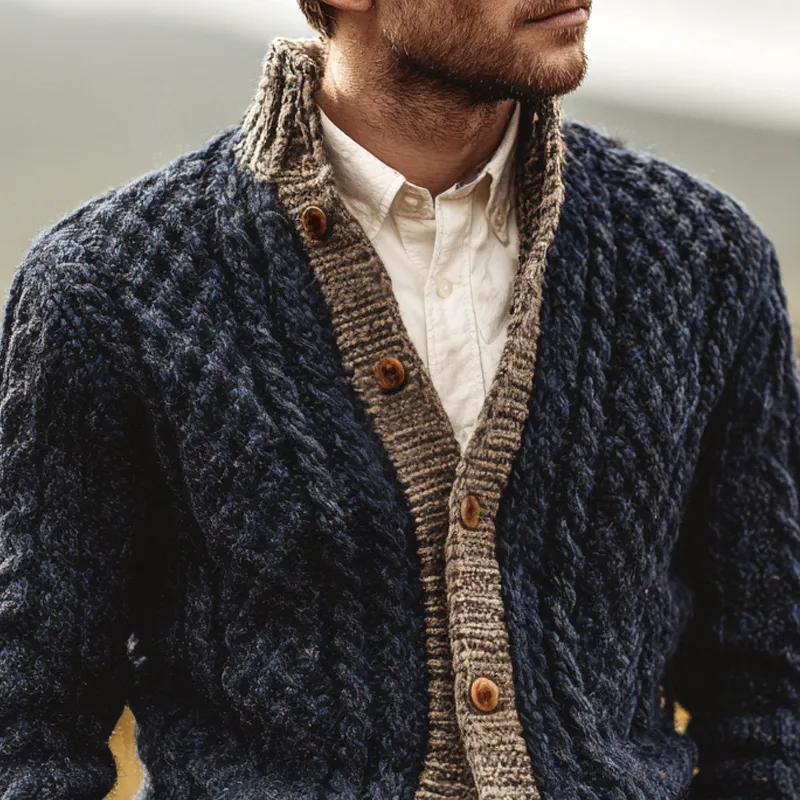 Men's Colorblock Knit Stand Collar Single Breasted Cardigan MTA3004H1Z sold by Manly product image thumbnail 3