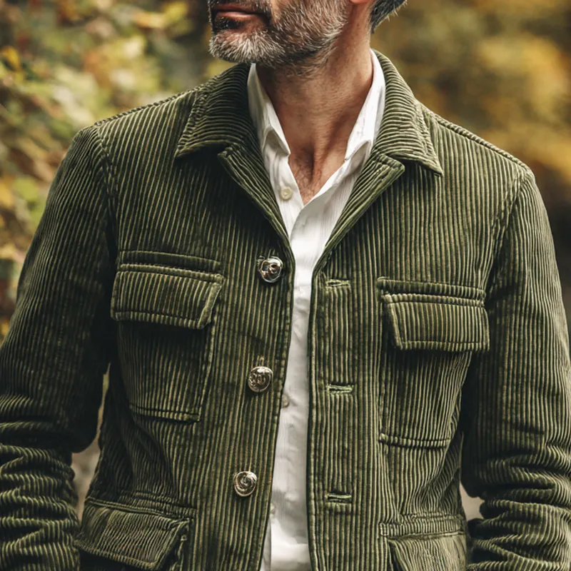 Men's Corduroy Lapel Multi-pocket Single Breasted Casual Jacket MTA3077H2Z sold by Manly product image thumbnail 3
