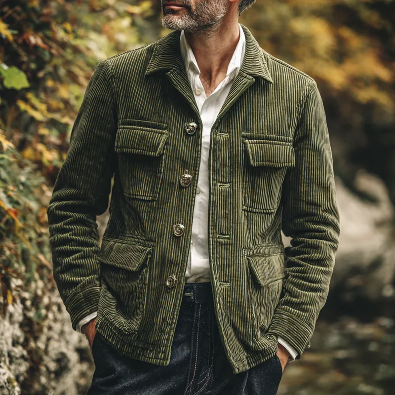 Men's Corduroy Lapel Multi-pocket Single Breasted Casual Jacket MTA3077H2Z sold by Manly product image thumbnail 2