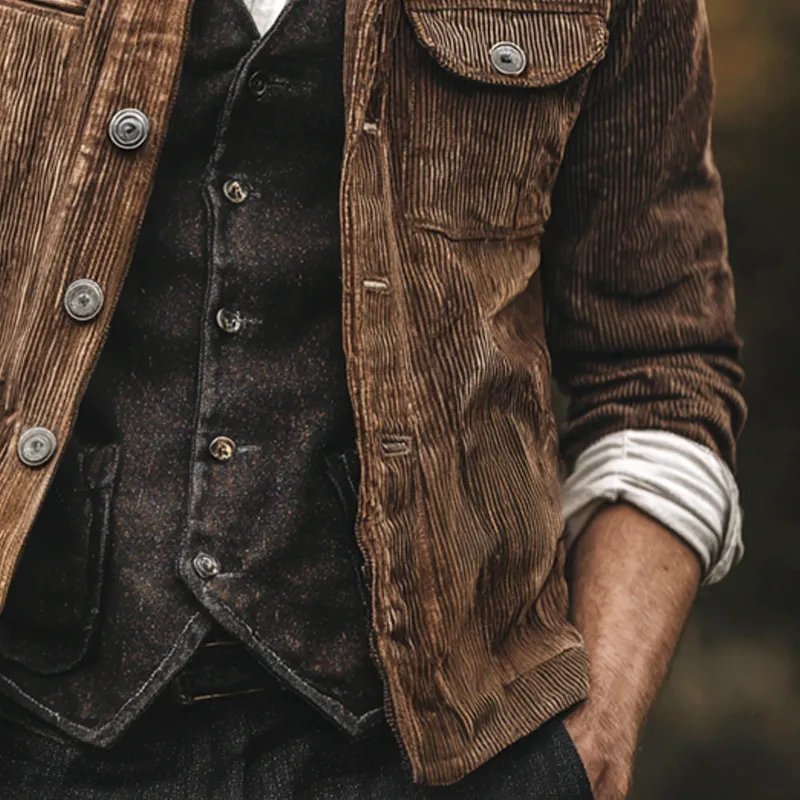 Men's Corduroy Stand Collar Single Breasted Casual Jacket MTA3000H6Z sold by Manly product image thumbnail 4