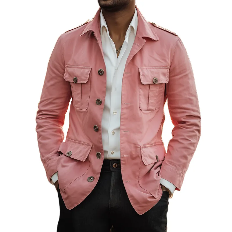 Men's Cotton Lapel Multi-pocket Single Breasted Epaulettes Casual Jacket MTA3073H3Z sold by Manly