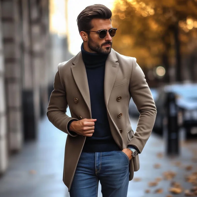 Men's Vintage Wool Blend Notch Lapel Double-Breasted Slim-Fit Coat MTA3022H7M sold by Manly product image thumbnail 3
