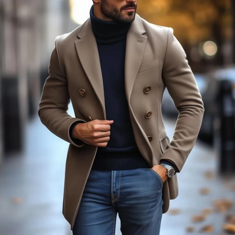 Men's Vintage Wool Blend Notch Lapel Double-Breasted Slim-Fit Coat MTA3022H7M sold by Manly product image thumbnail 2