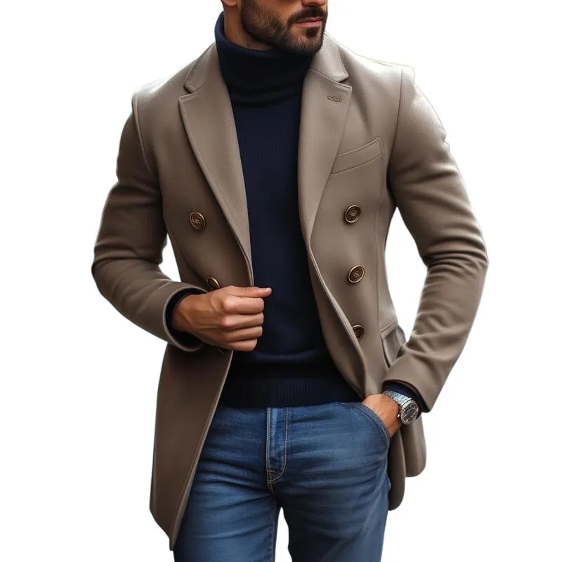 Men's Vintage Wool Blend Notch Lapel Double-Breasted Slim-Fit Coat MTA3022H7M sold by Manly