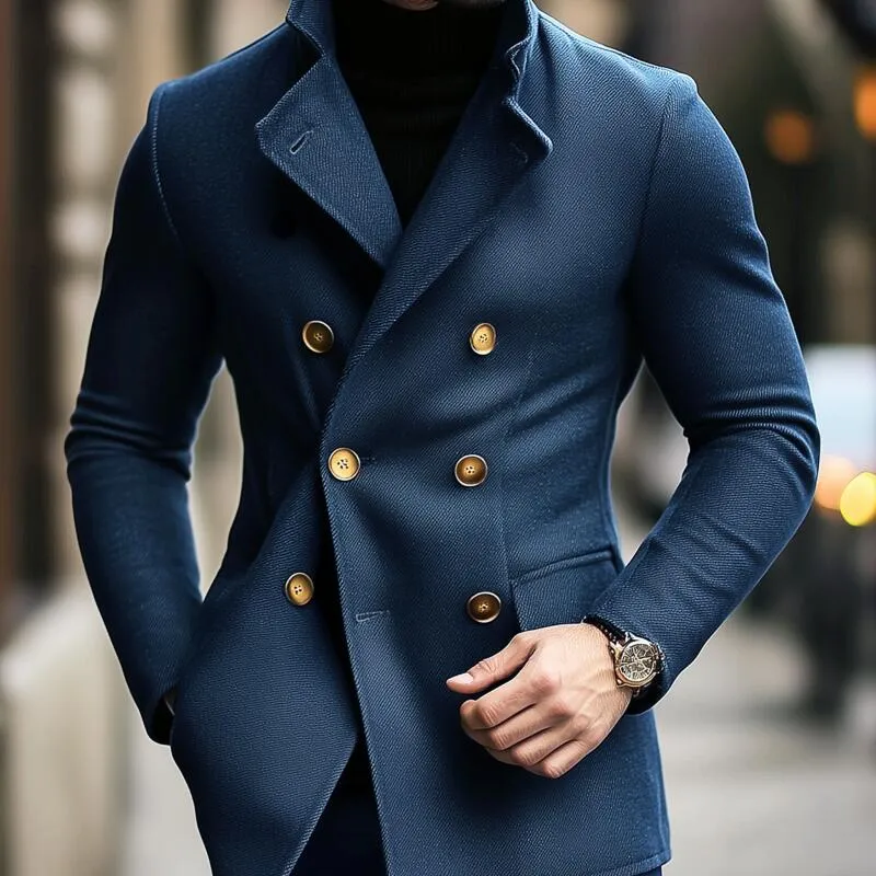 Men's Vintage Twill Cotton Blend Notch Lapel Double-Breasted Slim-Fit Coat MTA3009H8M sold by Manly product image thumbnail 3