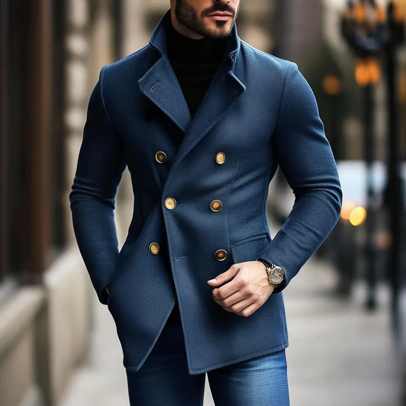 Men's Vintage Twill Cotton Blend Notch Lapel Double-Breasted Slim-Fit Coat MTA3009H8M sold by Manly product image thumbnail 2