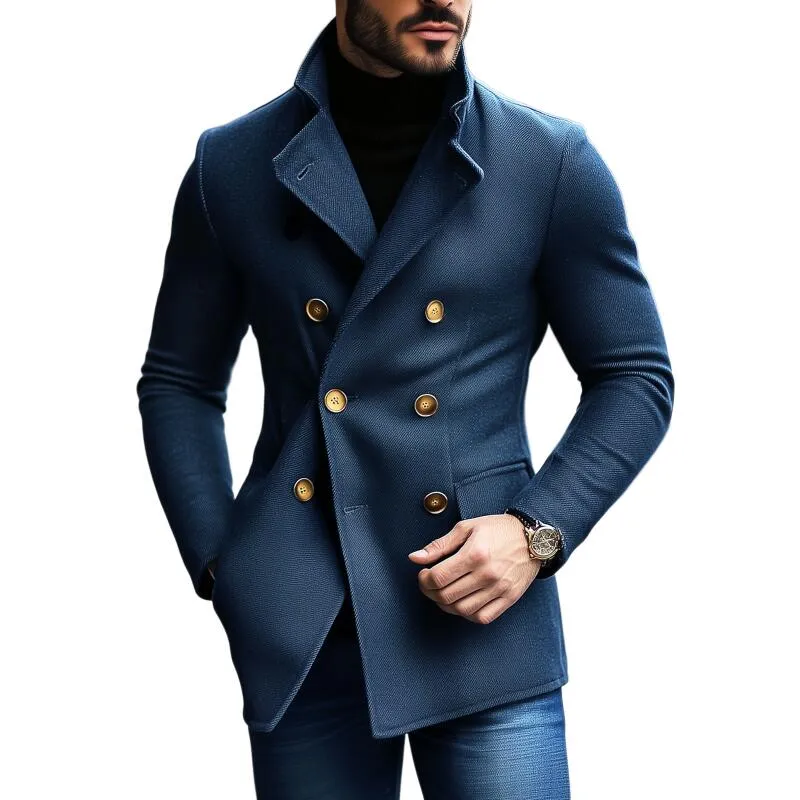Men's Vintage Twill Cotton Blend Notch Lapel Double-Breasted Slim-Fit Coat MTA3009H8M sold by Manly