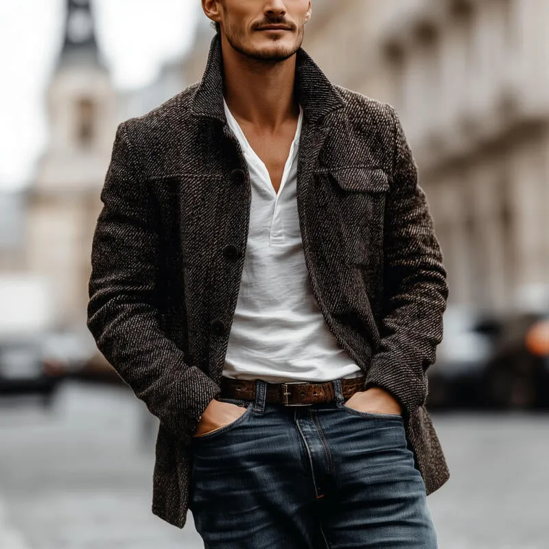 Men's Vintage Twill Wool Blend Lapel Single-breasted Loose Short Coat MTA2703H2M sold by Manly product image thumbnail 2